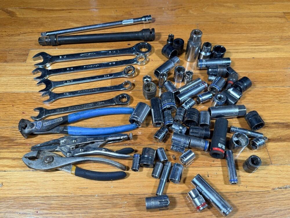 Large Mixed Mechanics Tool Lot – Sockets, Wrenches, Pliers, Breaker Bars